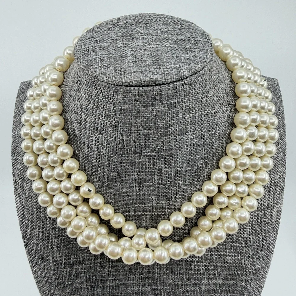 Cream Faux Pearl Multi Strand Necklace Chunky Coquette Statement Wedding Gift